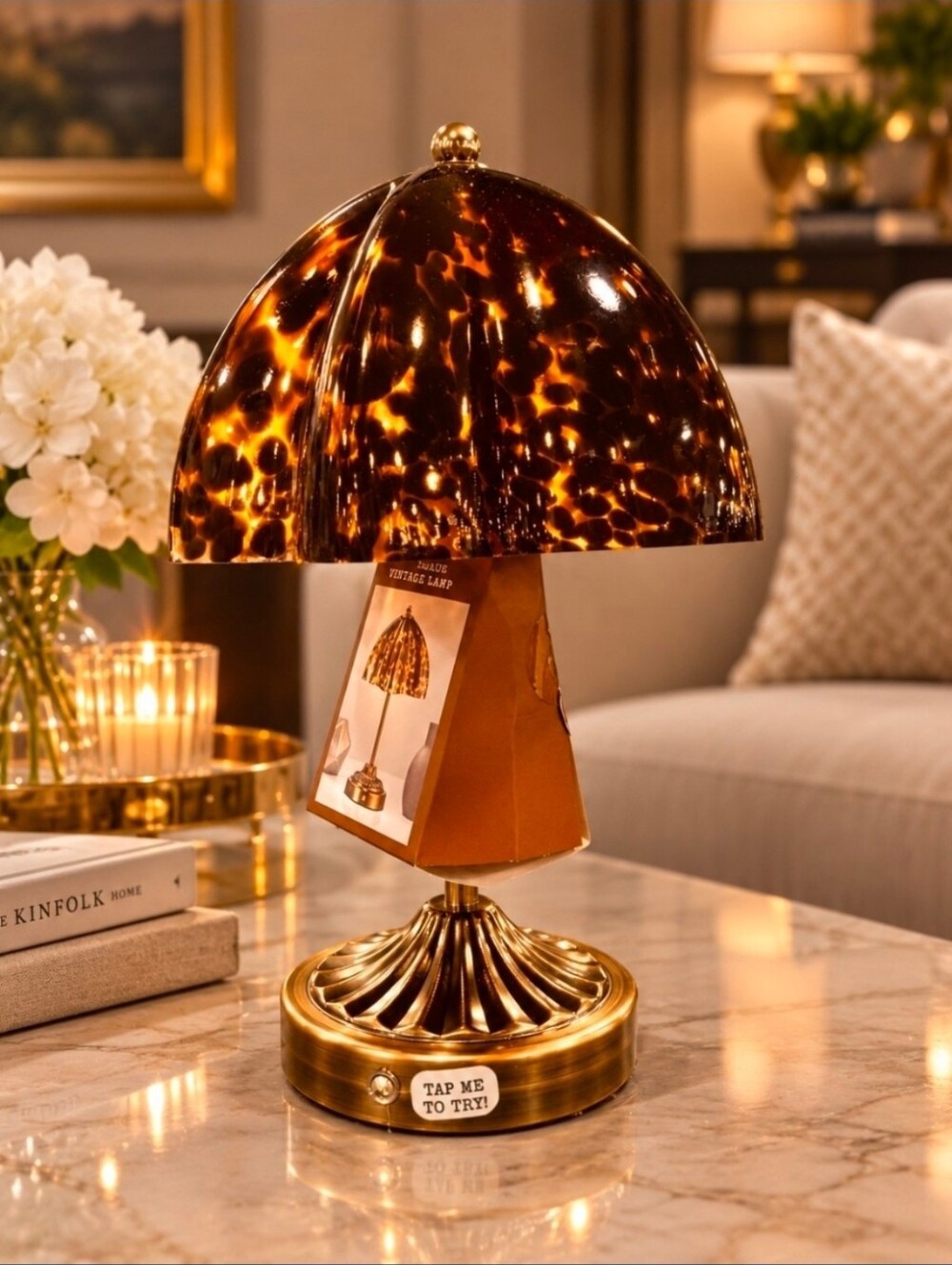 W&A Tortoise Shell Glass Vintage Style Touch Decorative Lamp